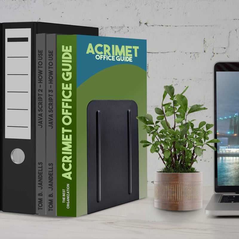 Acrimet Steel Metal Bookends for Shelves, Heavy Duty, for Large Books, 6 7/8" Tall X 4" Wide X 4 1/2" Deep, Black Colored, 1 Pair - Image 4